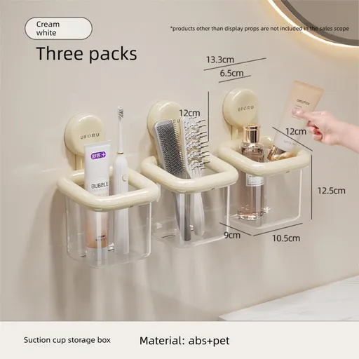 3 PCS Suction Cup Bathroom Organizer Wall Mounted Toothbrush Holder No Drill Storage Caddy with Drainage for Electric Toothbrush Razor Toothpaste Cream White