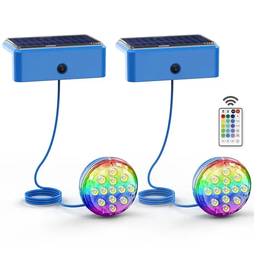 Solar Pool Lights with Remote, Submersible Pool Lights 2 Pack IP68 Waterproof 16 Colors Underwater Solar Powered LED Pool Lights for Above Ground Inground Pool, Pond(blue)