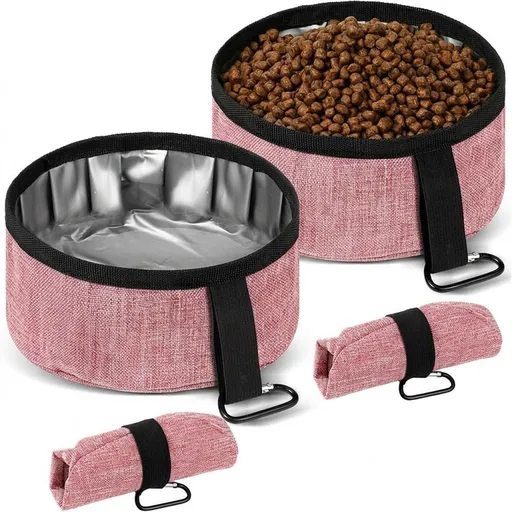 Durable Oxford Fabric Collapsible Dog Bowl, Portable Foldable Pet Food and Water Container for Outdoor Adventures, Camping, and Daily Walks with Convenient Carabiner Clip, Large Capacity Travel Bowl for Dogs and Cats (S, Pink)