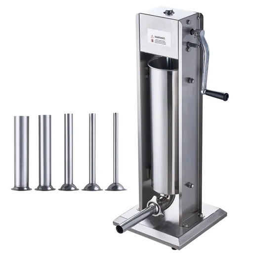 Manual Sausage Stuffer, 7 L / 15 LBS Vertical Sausage Machine, Dual-Speed Meat Stuffer, Made of Food-Grade 304 Stainless Steel, Includes 5 Stuffing Tubes, for Home Kitchen Restaurant Commercial