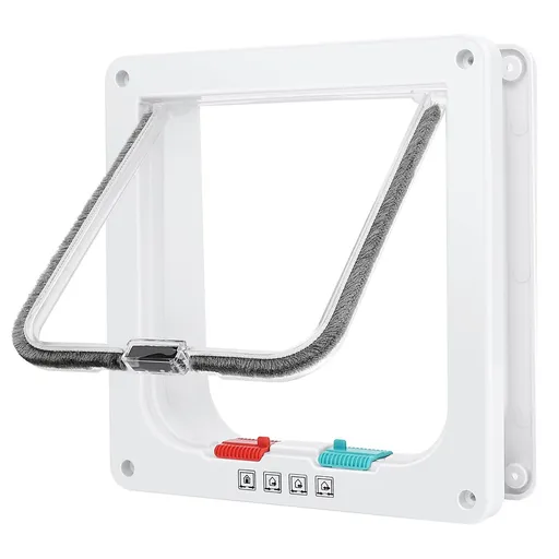 Cat Door, Safety Pet Door with 4 Way Lock, Weatherproof & Easy Installation Cat Flap Door (Medium, 5.9in x 6.1in Flap)