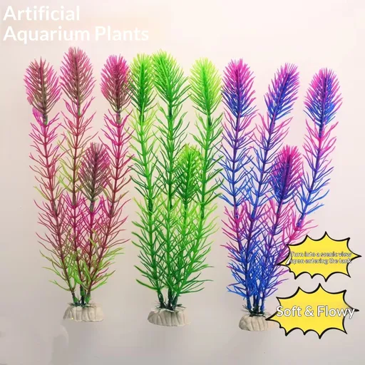 3 pack Aquarium Decor Fish Tank Decoration Ornament Artificial Plastic Plant Green 27cm Pink/Purple/green, 3-Pack
