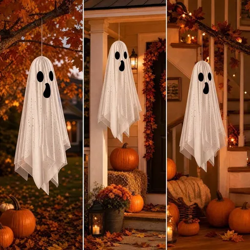 Halloween Ghost Dog Decoration, Cute Standing Ghost Puppy Ornament, Soft Fabric Tabletop Ghost Dog Decor for Mantel, Shelf, Desk, Indoor Halloween Home Decoration