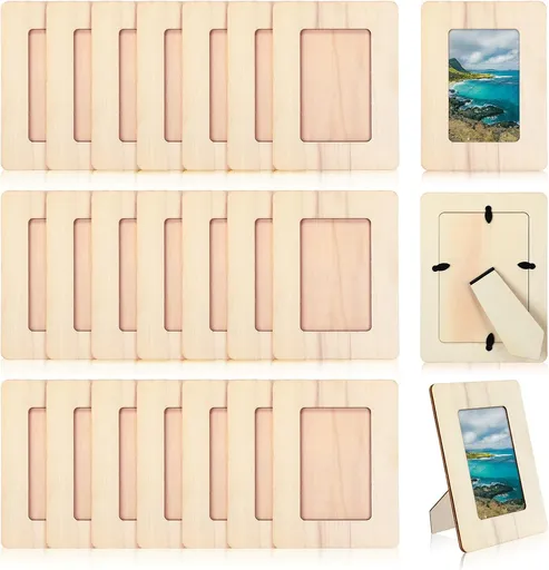 24 Pcs Unfinished Wooden Craft Frames for 3" x 5" Photos DIY Photo Frames Paintable Picture Frames Wood Frames for DIY Painting Project Thanksgiving School Classroom Crafts