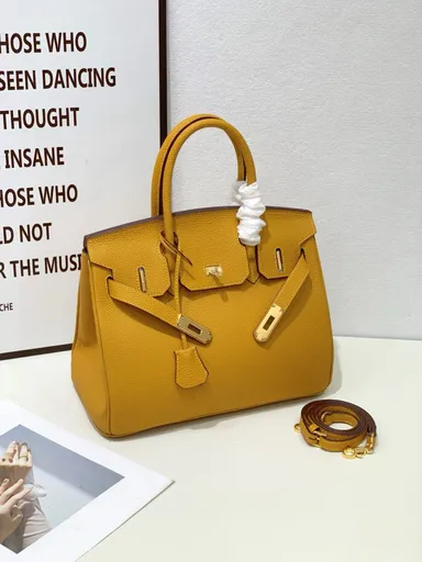 Shoulder Bag Elegant Lychee Leather Medium Size Lemon Yellow