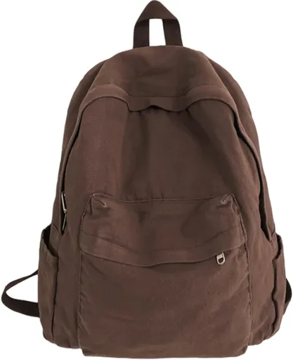 Vintage canvas backpack for women men travel backpack solid color simple backpack laptop backpack rucksack Brown