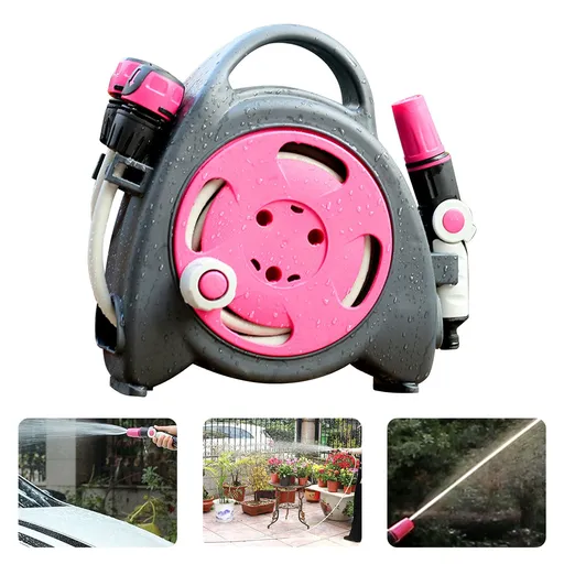 Retractable Garden Hose Reel 37.7Ft Portable Water Hose Reels for Outside with 3-in-1 Sprayer Nozzle Auto Spray Lock and Pipe Storage Bracket for Watering Cleaning