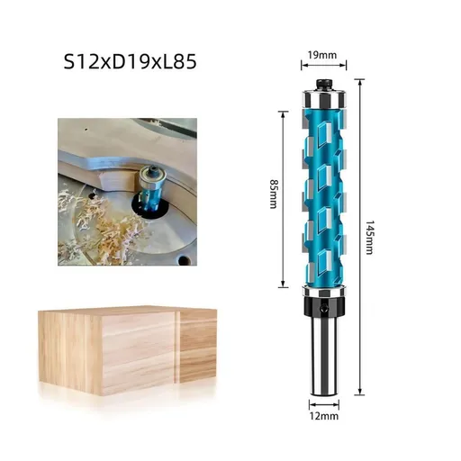 Double Bearing Spiral Flush Trim Router Bit 12mm Shank - Solid Carbide Blade with Teflon Coating, 19mm Diameter for CNC/Edge Banding/Hardwood - Blue - Size 12mm Shank-D19-L75
