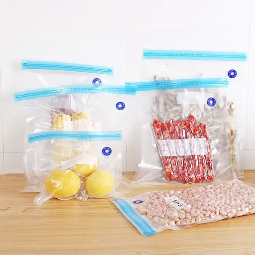 10 Pieces Reusable Vacuum Food Storage Bags with Double Zip Seal, BPA Free Space Saving Bags for Food, 22 x 34 cm, Clear