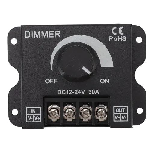 LED Dimmer Single Channel PWM Lighting Stepless Dimming Controller for 5050 3528 Single Color Light Strips DC 12V‑24V 30A