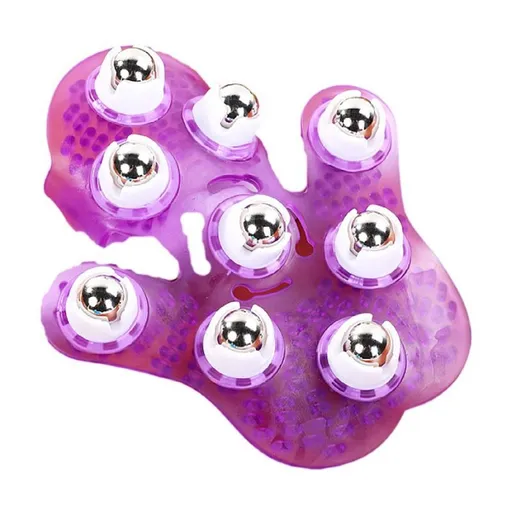 Palm Shaped Massage Glove 360-degree-roller Metal Roller Ball Beauty Body Care,Cellulite Reduction (Purple)