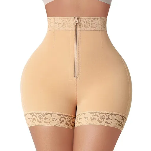Lace Waist Cinching And Hip Lifting Postpartum High Waisted Shapewear Pants - Skin Color - 4Xl