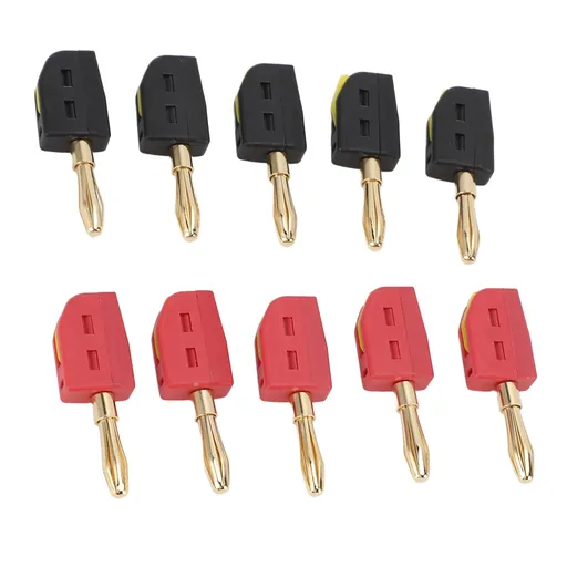 10 Pcs 4mm Banana Plug 32A Gold Plated Brass Quick Connect Banana Connector for Testing Equipment 5 Red + 5 Black