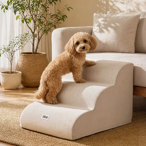 i.Pet Dog Ramp Washable Cover Stairs for Bed Sofa Foam Step Ladder 3 Tier Beige