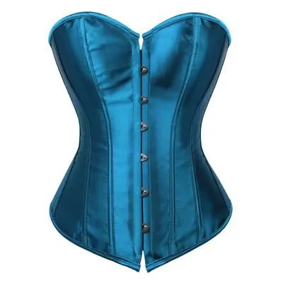 House Of Dasein Satin Over Bust Corset Lace Up Back Pink Purple Blue Gold Red Erotic Lingerie - Peacock Blue - Xxl