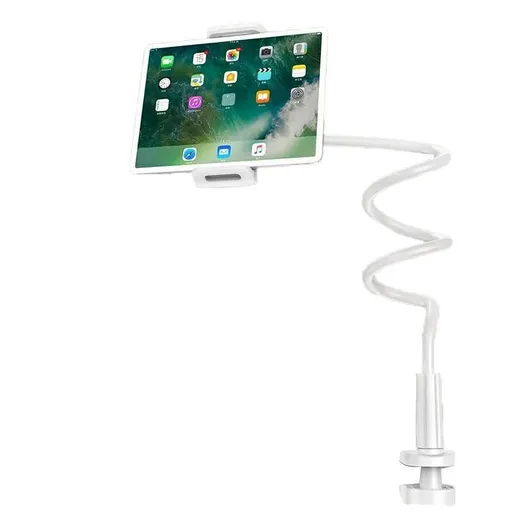 Adjustable Flexible Phone Tablet Holder with Clamp for Bed Desk Mount Use - White