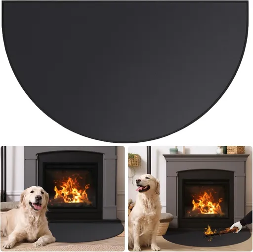 Fireplace Mat - 61 x 106 cm - Semi-circular spark protection plate - Fiberglass - 2-layer fire retardant - Fireproof Fireplace Mat & Fireplace Carpet - fire retardant mats - Semi-Round Fireplace Stove Carpet Protects Floors and Patios from Sparks - B