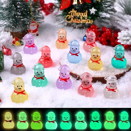 48 Pcs Christmas Mini Luminous Resin Snowman, 9 Colors Mini Resin Snowman Tiny Little Small Snowmen Glow in The Dark for Dollhouse Micro Fairy Garden Decor Christmas Fillers Party Favors