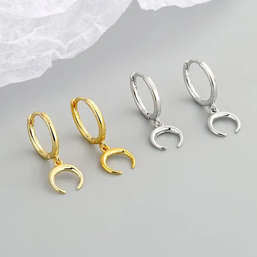 Dangle Earrings for Women, Small Hoop Earring with Charm - Moon Star, Spike, Evil Eye, Sterling（2 pcs）