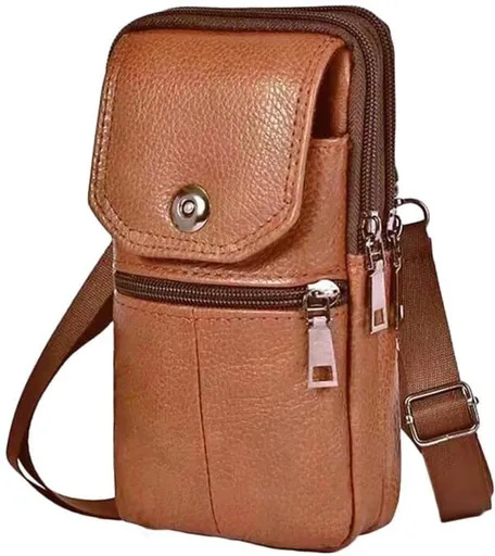 Men’s Leather Phone Waist Bag, Vertical Belt Pouch, Multi‑Purpose Crossbody Shoulder Smartphone Holder