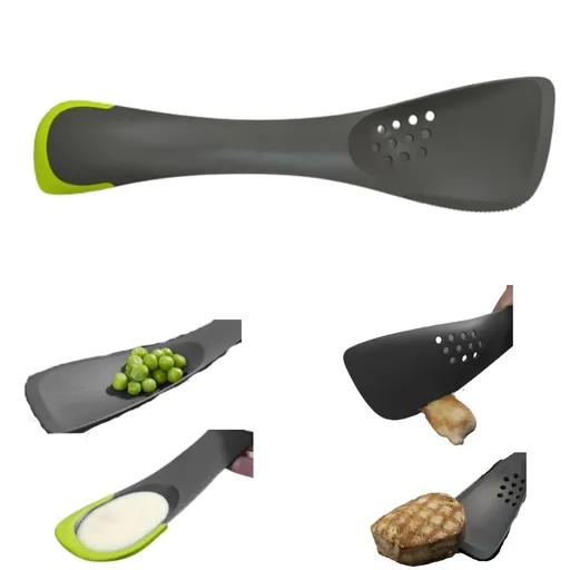 5-in-1 Silicone Kitchen Utensil, Slotted Spoon, Turner, Cutting Tool, Solid Spoon and Spatula in one- Grey