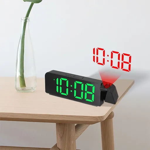 Projection Alarm Clock LED Digital Ceiling Wall Projector 180° 7-Inch Screen USB Charging Dual Alarm Snooze Volume Adjustable Battery Backup Bedroom Bedside