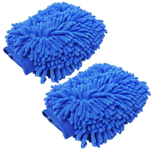 House Cleaning and Car Wash Mitts, Home Dusting Microfiber Gloves, Washing Clean Polish Faster (2-Pack, Blue)