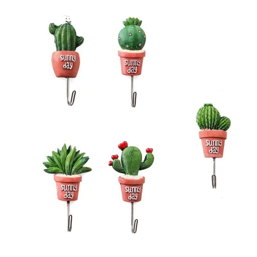 5pcs Stainless Steel Scculent Plants Hook Creative Cactus Kitchen Wall Door Hanger Sundries Cute Hooks Clothes Hangers