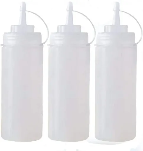 Plastic Condiment Squeeze Bottles 3 Pack with Tip Caps, 32 Oz for Sauce Ketchup Mustard and Olive Oil, White, Durable Plastic Construction