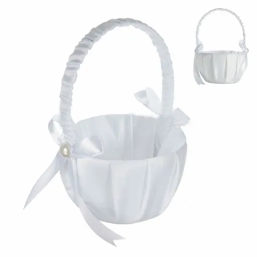 1*Flower Basket Clearance! Elegant White Satin Bowknot Pearl Flower Girl Basket for Weddings Bridal Showers and Special Events a of Class and Romance To Your