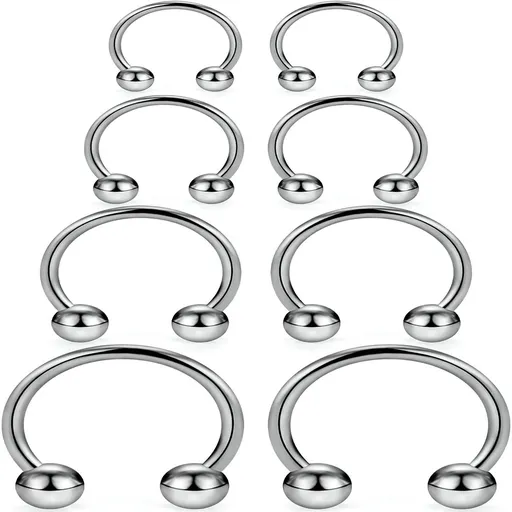 8Pcs 14G G23 Titanium Horseshoe Septum Ring Nose Rings Hoop Helix Daith Cartilage Tragus Earrings Nipple Eyebrow Body Piercing Jewelry 8Mm 10Mm 12Mm 14Mm