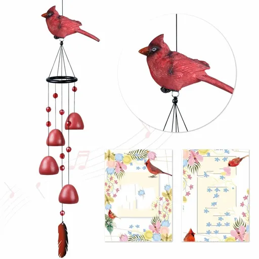 Red Bird Wind Chimes Indoor Resin Decorative Metal Hanging Bells Wind Chime,Gifts for Women Mom Wife (Red)