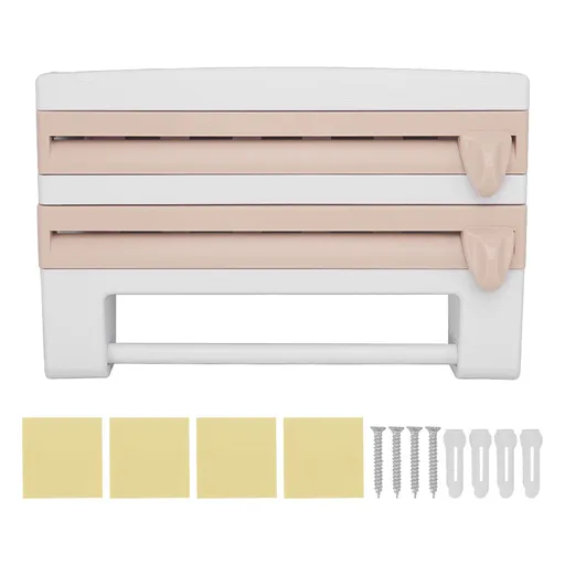 Cling Film Holder Wall Mount Multifunctional Cling Film Cutter with Screws for Kitchen Khaki