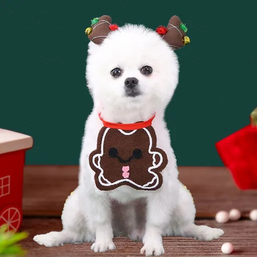 Pet Scarf Wool Lace Up Cat Dog Lace-Up Slip Towel Gingerbread Man M (lace neck adjustment 64cm; Shawl neck 30-35cm)