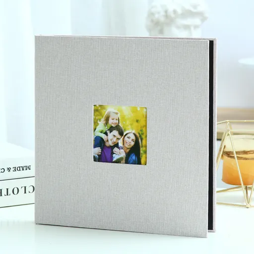 Beige Linen Self-Adhesive Photo Album 11x10.6 Inch with Cover Window for Family Wedding Travel Memories Preservation
