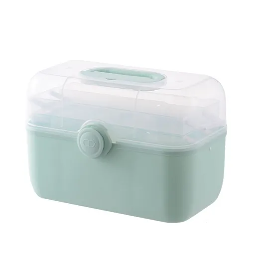 Medicine Storage Box Plastic Multi Layer Large Capacity Household Green