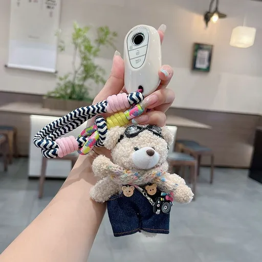 cute plush teddy bear keychain, scarf, overalls, Korean-style keychain, plush keychain, teddy bear accessory, small plushie, bag charm, gift for teen, Australian fashion accessoryv - Blue - Size 1