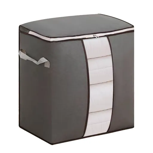 Clothes Storage Bag Thickened Nonwoven Reusable Dust Proof Large Capacity Multifunctional Double Zippers Clothes Storage Container for Quilt Blanket Gray Vertical 50x48x28cm