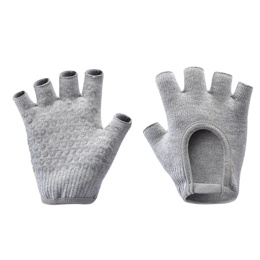 Grey 2-Pack Women's Non-Slip Yoga Gloves - Open Back Half Finger Cotton Stretchy Grip Gloves for Aerial Yoga, Pilates, and Fitness