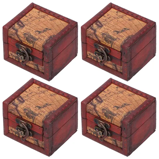 4PCS Antique Wooden Small Box Vintage Wooden Storage Case for Storing Jewelry Treasure