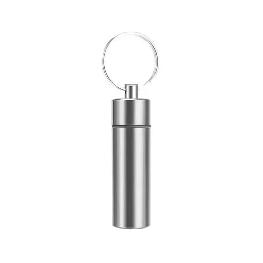 Aluminum Pill Box Case Bottle Cache Drug Holder Keychain Container Waterproof - Silver
