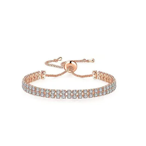 Rose Gold High-Sparkle Cubic Zirconia Double Row Iced-Out Tennis Bracelet (5.7" to 11.3") - Minimalist Geometric Dainty Jewelry