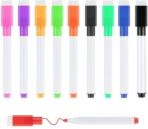 Whiteboard markers - 10 pieces - Whiteboard markers - With magnetic eraser - Colored markers - Erasable markers with eraser - Suitable for schools, offices and refrigerators
