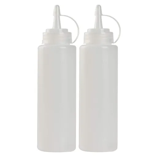 8 oz Squeeze Squirt Condiment Bottles with Cap - Transparent Plastic - for Ketchup Salad dressing Mustard Olive Oil set of (2)