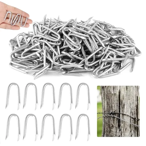 U Fence Staples,100 Pcs 0.8 x 0.5in Galvanized U Shaped Nails,Steel Wire Fencing Staples,Heavy Duty Staples Fencing Staples,U Nails for Wood Fencing Barbwire Fence (Siver）