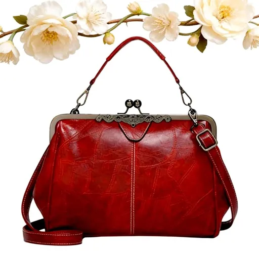 Tote Bag Elegant Waterproof Women's Leather Kiss-Lock Handbag Vintage British Design 8.46H x 11.02W x 3.14D
