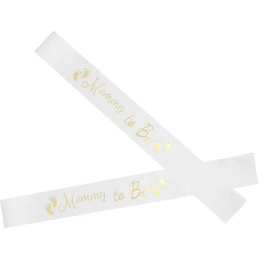 2pcs White Satin Mom to Be Sash Set for Maternity Shower Party Celebration