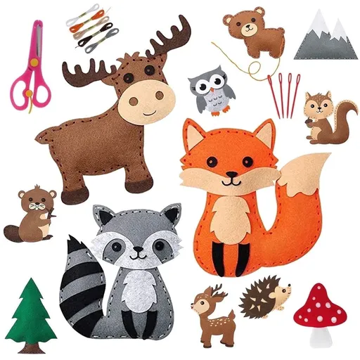 Kids Sewing Kit Animals Craft Kit - Make Your Own Stuffed Animal Kit - Felt Stitch Art and Craft Toys for Boys and Girls - Childrens DIY Crafting and Sewing