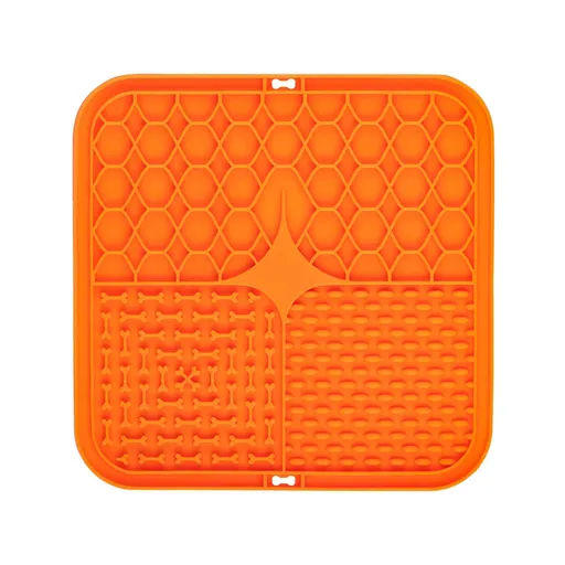 2PCS Orange 20 x 20 cm Silicone Pet Lick Mat | Multi-Zone Slow Feeder Pad with Suction Cups | Anxiety Relief Dog & Cat Bowl