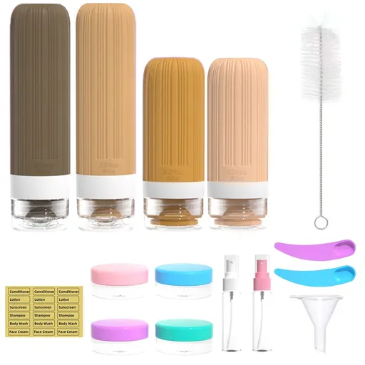 Silicone Travel Toiletry Bottles Set Leakproof Squeeze Containers with Case(04)